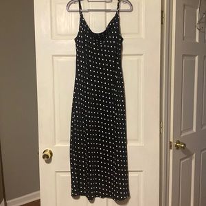 Cowl neck polka dot midi dress